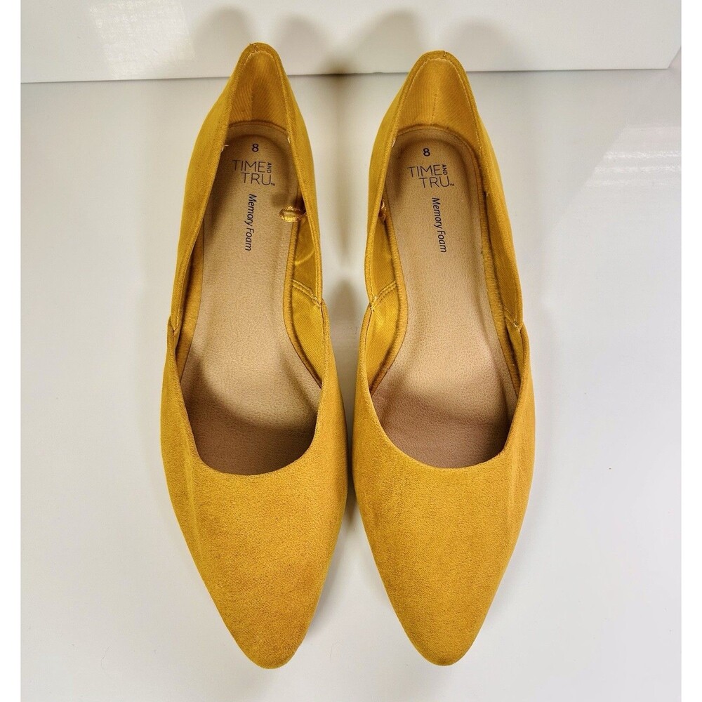 Time and True Size 8 Slip On Pointy Toe Mustard Yellow Flats